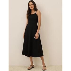 #2431 Pact Black Organic Cotton Fit & Flare Midi Dress Size XL Shelf Bra Pockets